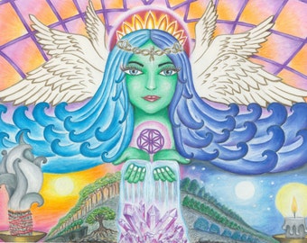 Visionary Art Print, Sacred geometry print, Goddess print, Gaia print, Mother Earth, Angel art, Angel prints, Fantasy print