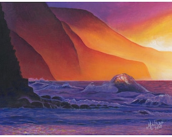 Hawaii sunset print, hawaii beach print, hawaii ocean print, tropical beach print, tropical print, magical sunset print, hawaiian art