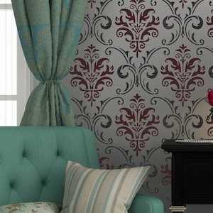 Wall Stencil Pattern Damask Allover Reusable Carol for Wall Decor and More