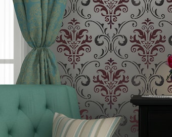Wall Stencil Pattern Damask Allover Reusable Carol for Wall Decor and More