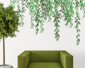Plantilla de borde de ramas de sauce llorón - Plantilla botánica grande para paredes - Plantilla de pared fácil de aplicar