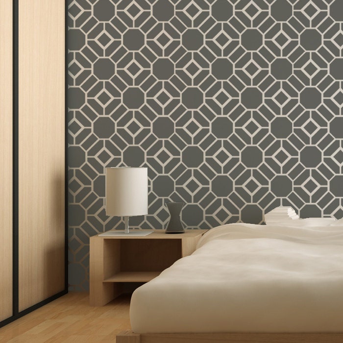 Wall Stencil Large Geometric Pattern Geoffrey for Wall Decor and More