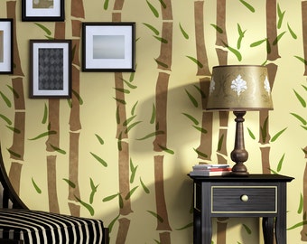 Wall Bamboo Stencil, Allover Template instead of wallpaper for Painting Decor