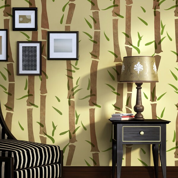Wall Bamboo Stencil, Allover Template instead of wallpaper for Painting Decor