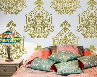 Wall Damasque Stencil Clarissa - for Easy DIY Wall decor Decal Effect