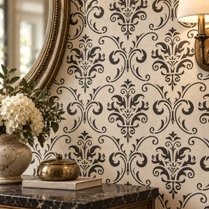Wall Stencil Pattern Damask Allover Reusable Carol for Wall Decor and More