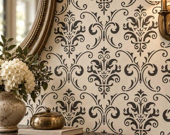 Wall Stencil Pattern Damask Allover Reusable Carol for Wall Decor and More