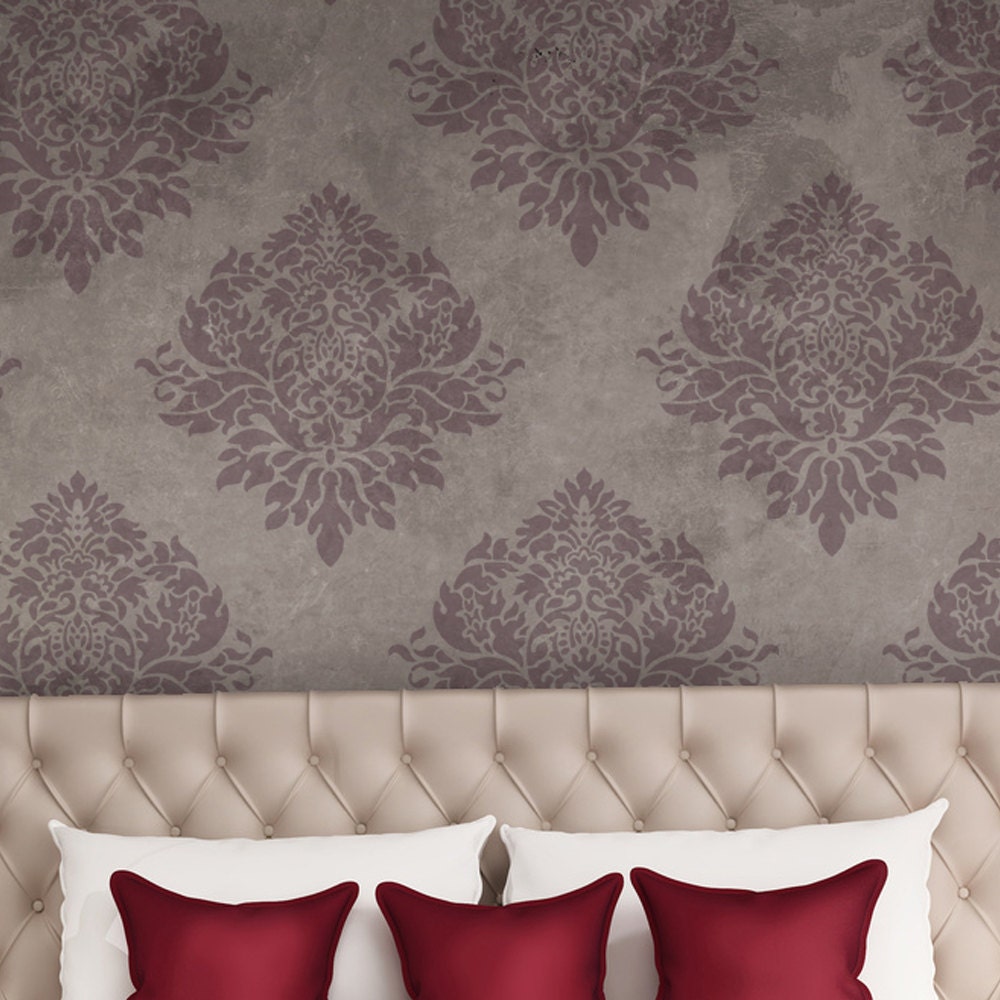Wall Stencil Large Damask Template Rachelle for Elegant Wallpaper Look ...