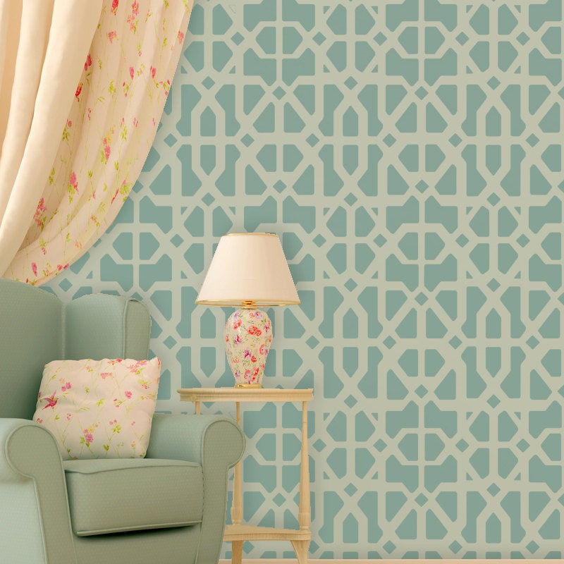 Allover Geometric Wall Stencil Katrina, Pochoir en Treillis Pour Décor d'accent Mural
