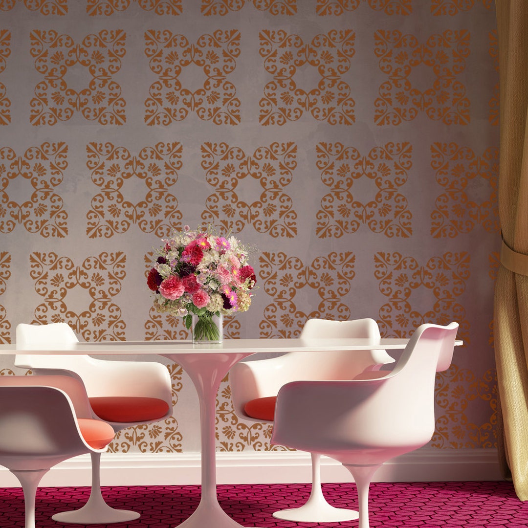 Allover Wall Damask Stencil Bernice for DIY Painted Wallpaper Look Wall ...