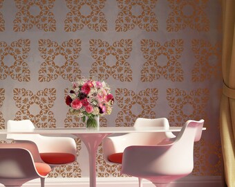 Allover Wall Damask Stencil Bernice for DIY Painted Wallpaper Look Wall Decor