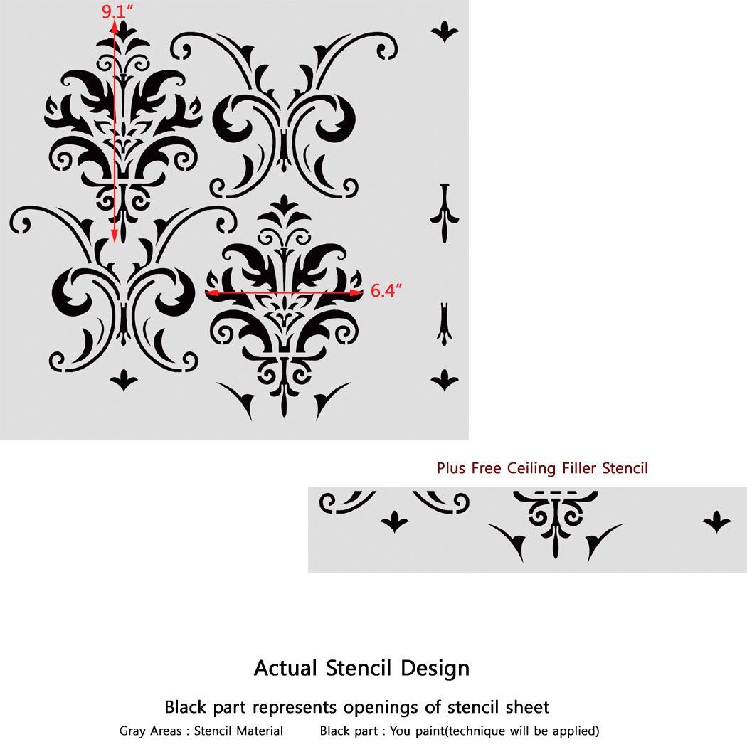 Wall Stencil Pattern Damask Allover Reusable Carol for Wall Decor and ...