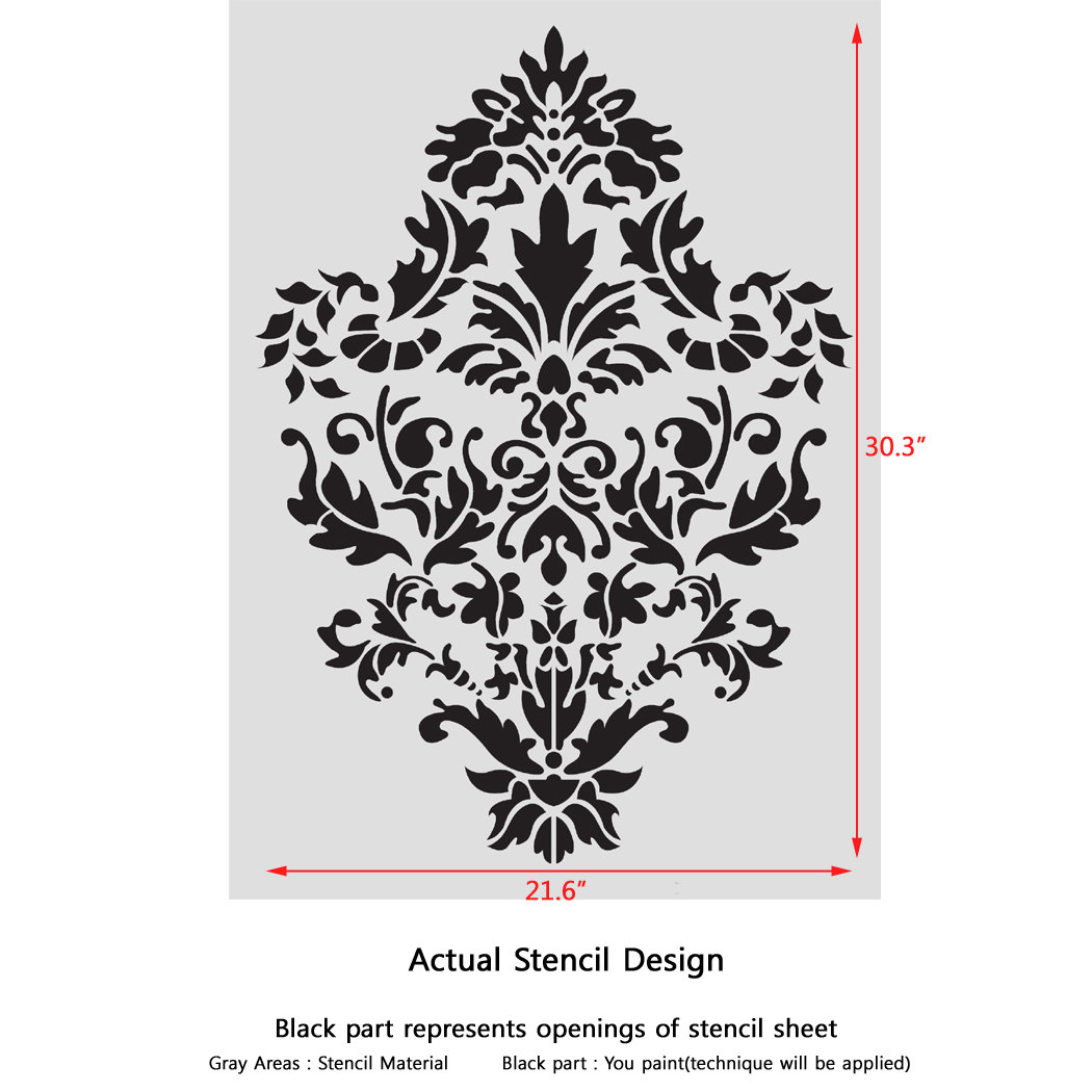 Damask Wall Stencil Pattern Ludovica for DIY Home Decor, Wallpaper Look ...