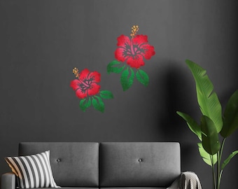 Hibiscusbloem muurstencil - Eenvoudige muurkunstsjablonen voor kamer make-overs wanddecoratie