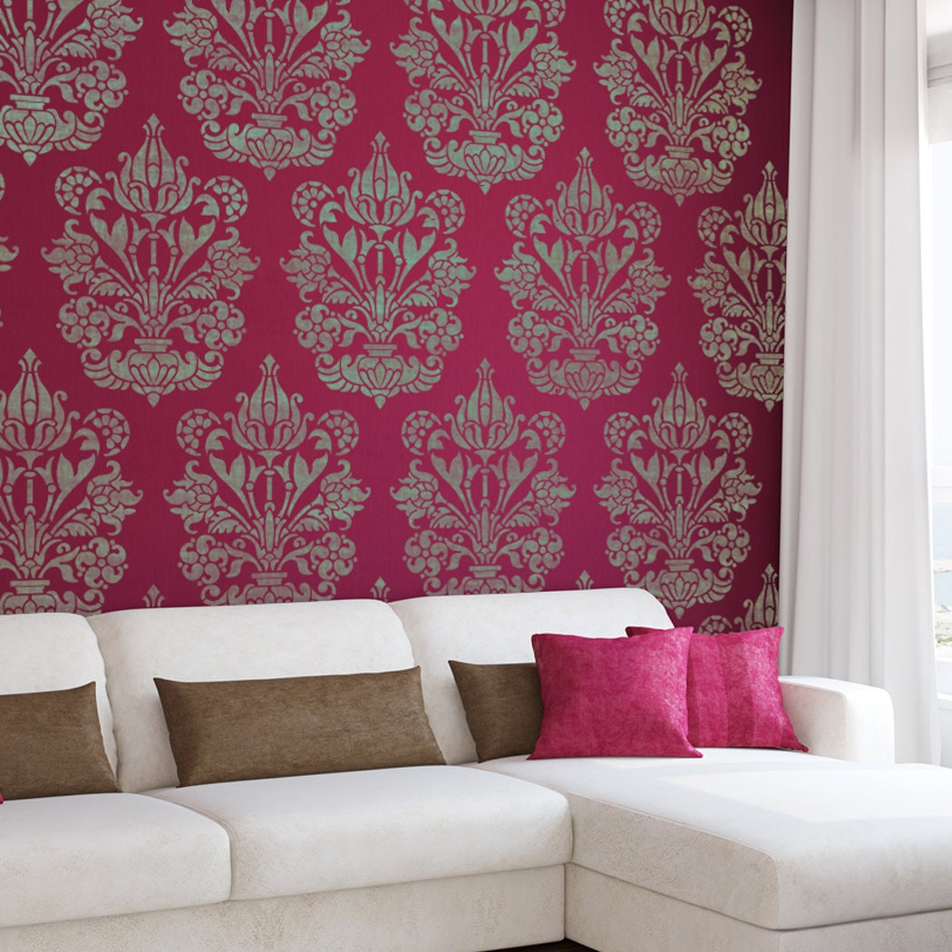 Large Wall Stencil Damask Allover Stencil Heather for Easy DIY Etsy