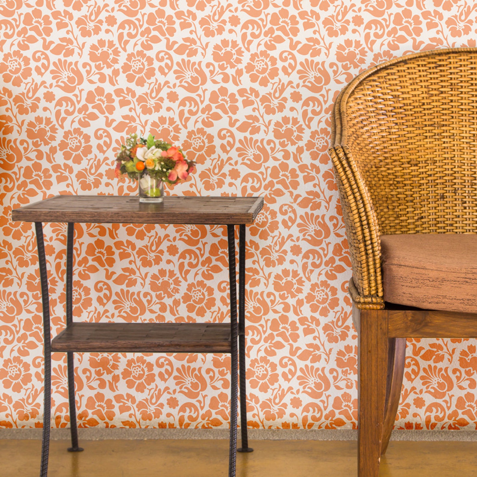 Floral Large Damask Allover Stencil Sheri for Wallpaper Look DIY Wall ...
