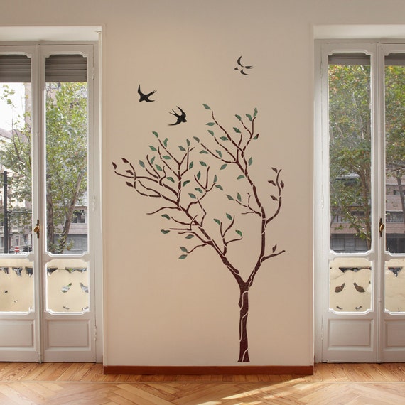 Pochoir mural grand arbre avec oiseaux Pochoir réutilisable pour mieux que  le papier peint - Etsy France