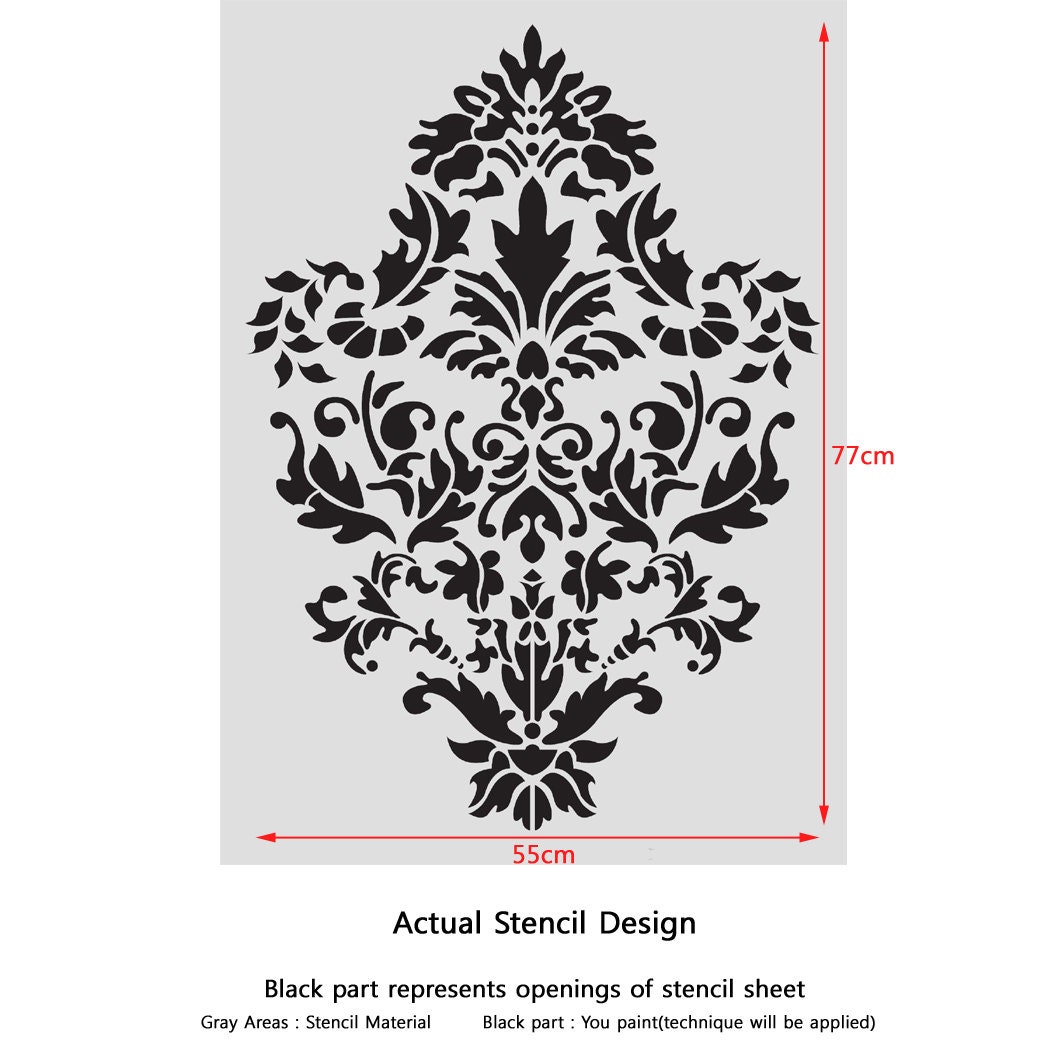 Damask Wall Stencil Pattern Ludovica for DIY Home Decor, Wallpaper Look ...
