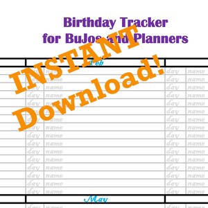 INSTANT DOWNLOAD! Digital, Printable, Perpetual Birthday Tracker Anniversary Calendar / Calendex Insert A4/A5 Planners and Journals. 300dpi