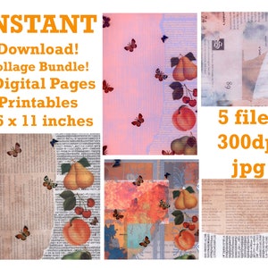 INSTANT! Collage Digital Papers BUNDLE: Instant Download! Printables, Digital background, 300dpi, jpg files, 5 Collage Sheets, Letter