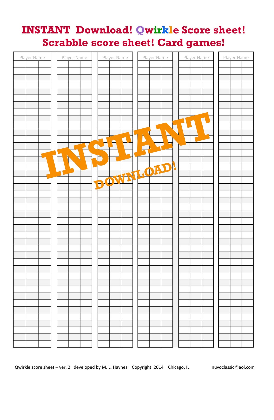 Instant Download Printable GENERIC Scoresheet Digital Multi use Score Instant Download Printable GENERIC Scoresheet Digital Multi use Score