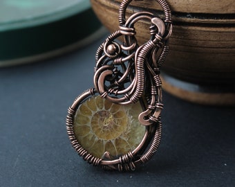 Ammonite pendant Wire wrapped pendant Copper necklace ammonite necklace Gift for her Boho pendant