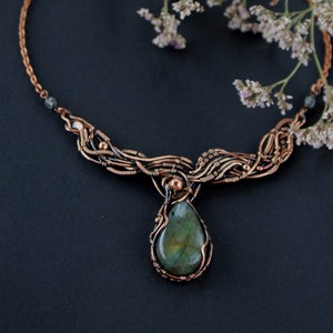 Labradorite necklace Big stone necklace Copper jewelry Wire wrapped jewelry Heady wirewrap choker Wire wrapped necklace Artisan necklace