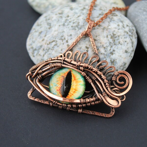 Eye  pendant Wire wrap pendant Heady wire wrap Fairytale mystical jewelry Wire wrapped jewelry Copper unisex  pendant Woodland necklace