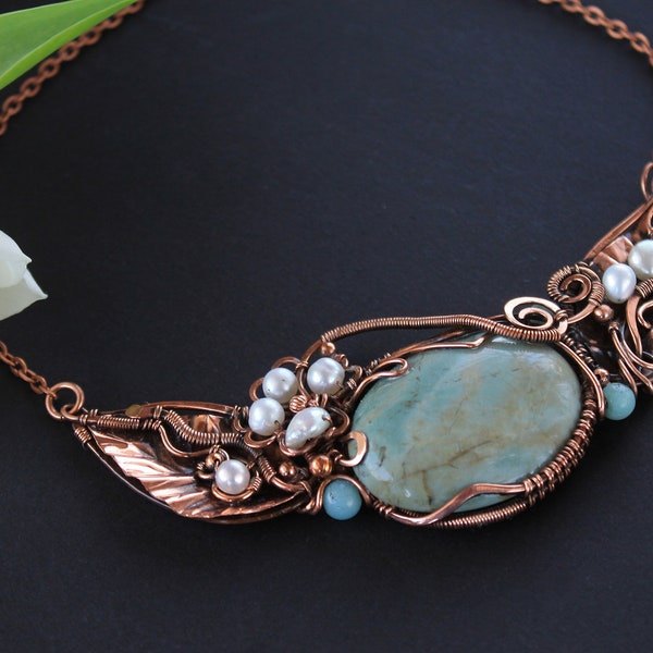 Jasper necklace Copper necklace Wirewrapped necklace Wire wrap pendant Handmade necklace Wire wrapped jewelry Copper wedding gift jewelry