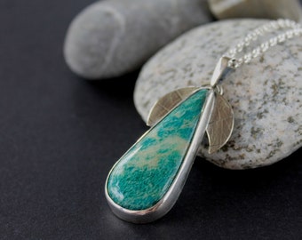 Silver pendant Moon silver necklace  Wirewrapped  pendant Amazonite  pendant  Sterling silver jewelry Gift for her