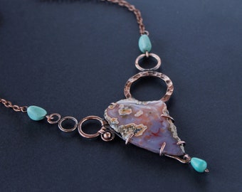 Agate Necklace  Wire wrapped jewelry Copper Wire Wrapped Pendant  Wirewrap necklace  Copper necklace Artisan necklace Gift for her