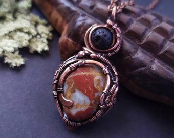 Unisex pendant, Wirewrapped necklace, Copper necklace, Wire wrap jewelry Jasper necklace, Handmade pendant,  Unisex pendant,Gift for him