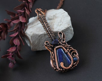 Lapis Lazuli Key necklace Key Wire wrapped pendant Heady wirewrap necklace Key jewelry Key pendant Wire wrapped jewelry   Anniversary gift