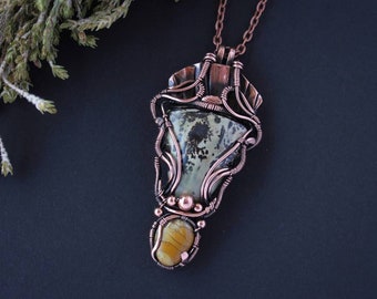 Jasper Copper pendant, Wire wrap pendant,  wire wrap jewelry,  jasper pendant, Unisex pendant, Gemstones pendant