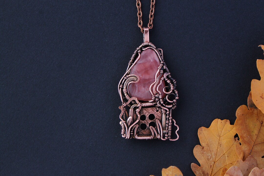Rhodochrosite Pendant Wirewrap Necklace Wirewrapped Jewelry Etsy