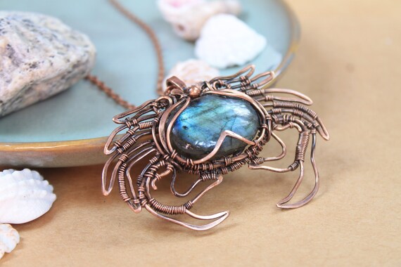 Labradorite Crab Necklace Original Necklace Wire Wrapped