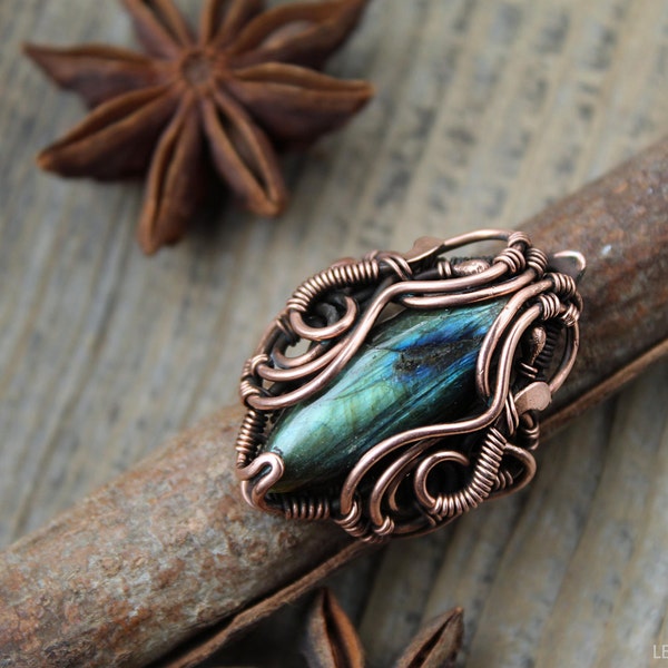 Labradoriet ring Copper wire Ring draad wrapRing Ring met labradoriet draad sieraden Wirewrapped sieraden cadeau voor haar ring edelsteen