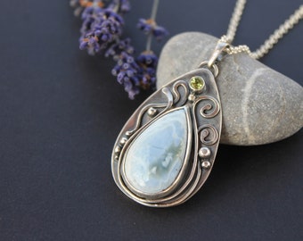 Opal silver necklace Wire wrapped pendant  Handmade Silver necklace Wire wraped jewelry Artisan  jewelry Sterling silver Gift for her