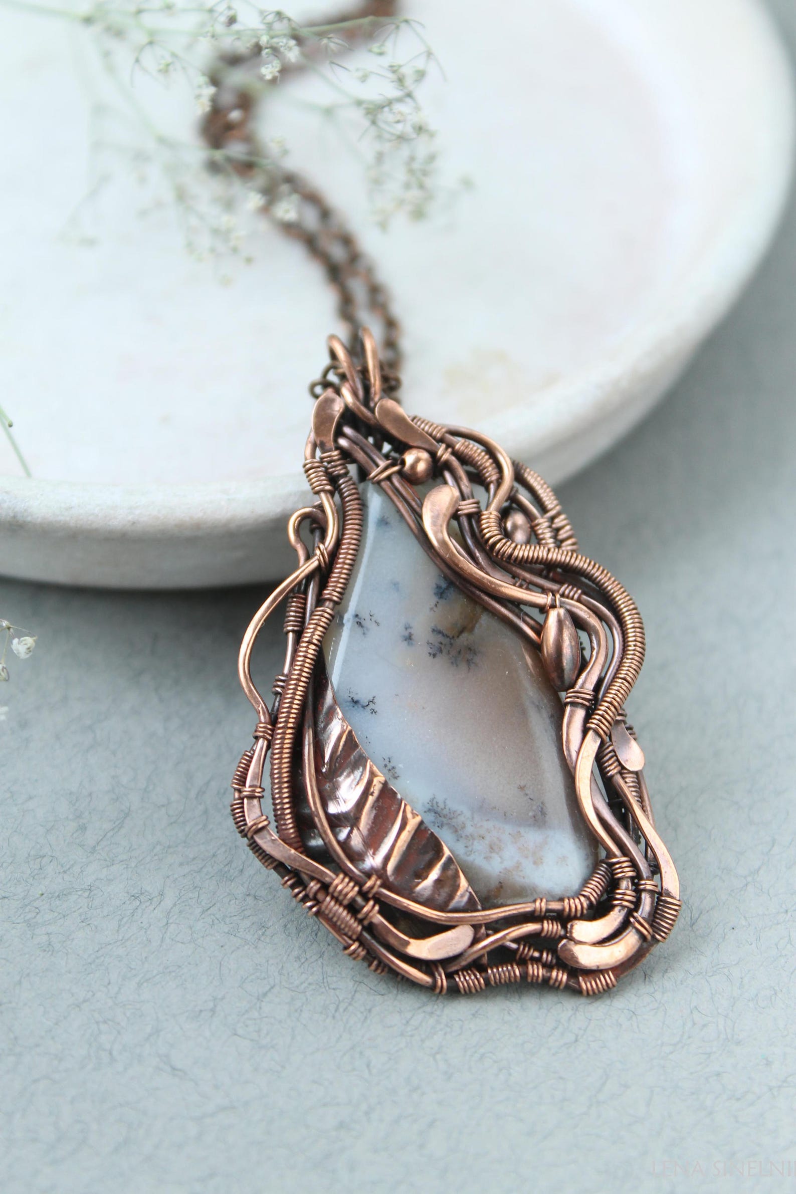 Dendritic Agate pendant Wire wrapped pendant Boho pendant Etsy