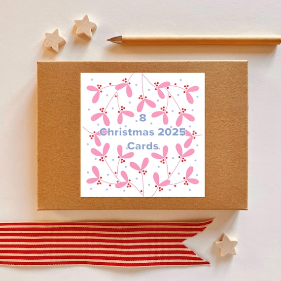8 Christmas 2025 cards. Pack of 8 brand new 2025 Christmas cards, with 8 designs and 8 envelopes.