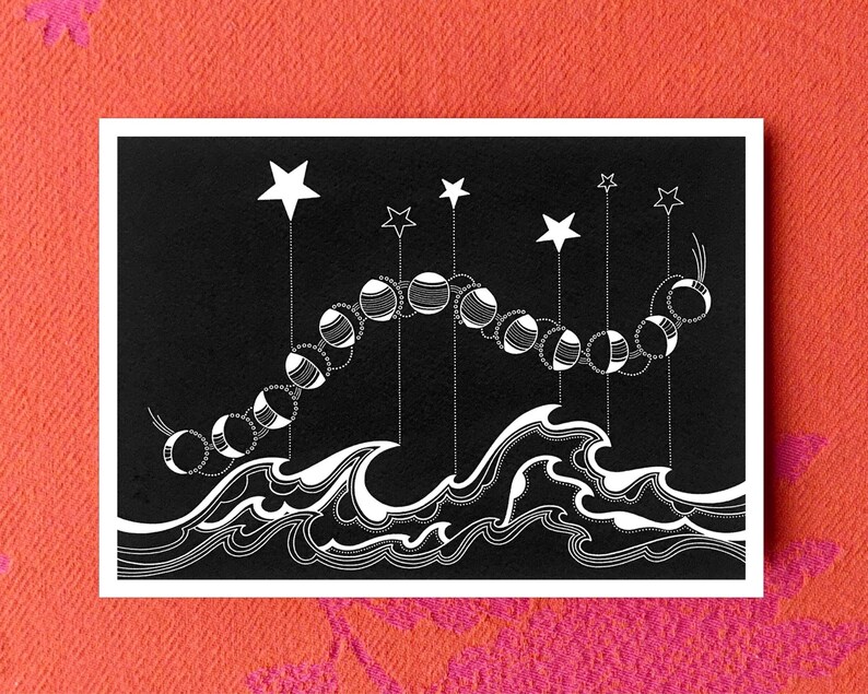 Moon phases, black and white greeting card. image 4