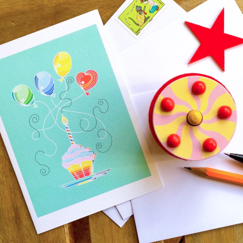 Party cupcake and balloons, birthday card, anniversary card. image 3