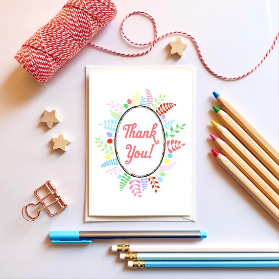 Thank you! Rainbow foliage wreath thank you card. Irish thank you card.