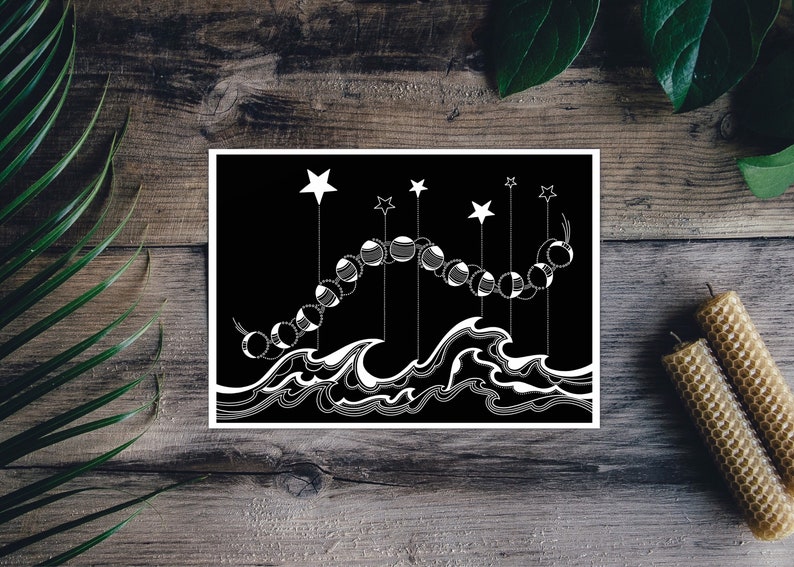 Moon phases, black and white greeting card. image 5