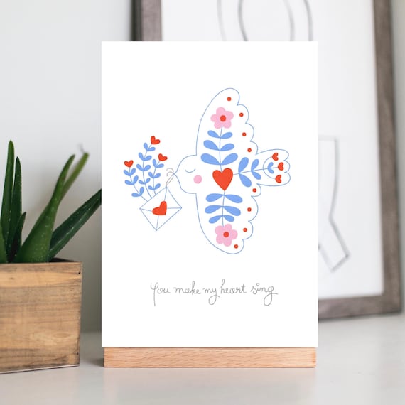 A4 / A5 unframed print, You make my heart sing. Love bird print.