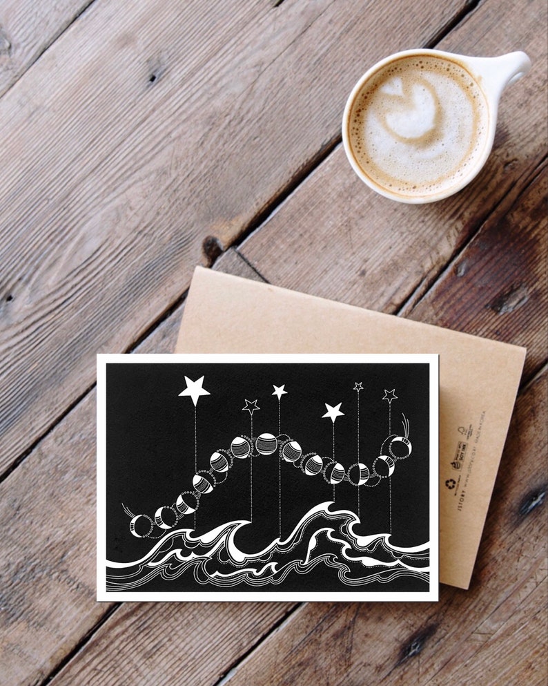 Moon phases, black and white greeting card. image 2