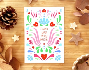 Thank you very much! Pink and green scandi folk pattern thank you card. Thank you greeting card.