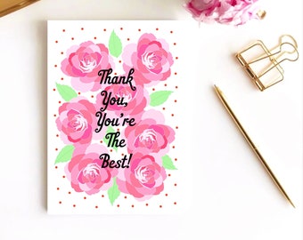 Merci, vous êtes les meilleurs ! Carte de remerciement roses et pois. Merci carte de voeux.