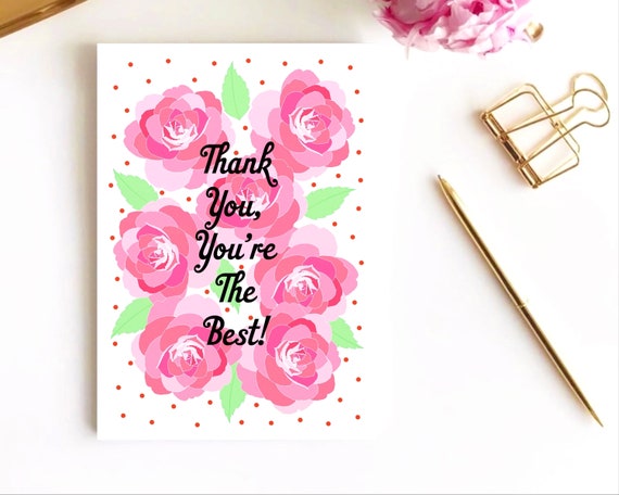Thank you, you’re the best! Roses and polka dots thank you card. Thank you greeting card.