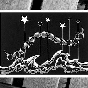 Moon phases, black and white greeting card. image 1